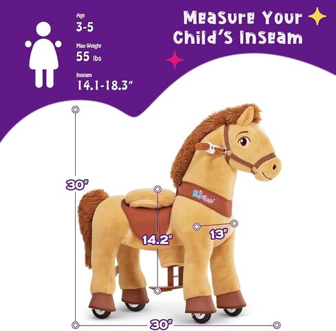 PonyCycle Model E - Riding Toy for Kids Ride on Horse Toys Riding Horse Ride for Toddlers 3-5 Walking Rocking Horse with Wheels, No Battery or Electricity, Riding Toys Light Brown E336 in Saudi Arabia