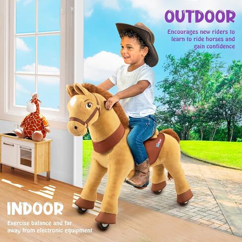 PonyCycle Model E - Riding Toy for Kids Ride on Horse Toys Riding Horse Ride for Toddlers 3-5 Walking Rocking Horse with Wheels, No Battery or Electricity, Riding Toys Light Brown E336 in Saudi Arabia