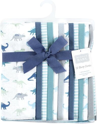 Hudson Baby Unisex Baby Flannel Burp Cloth 12pk, Soft Teal Dino, One Size in Saudi Arabia