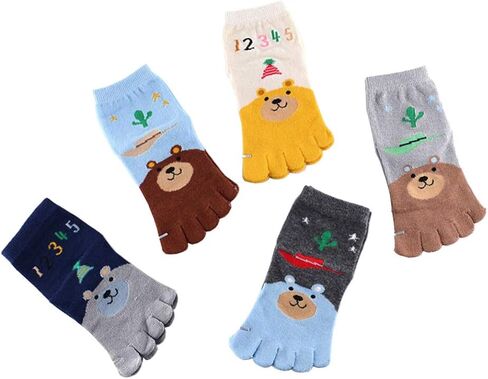 5 Pairs Toddler Baby Girls Boys Cotton Hosiery Toe Socks Cute Kids Cartoon Animal Five Fingers Crew Ankle Socks in Saudi Arabia