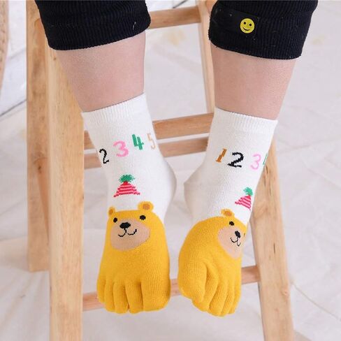 5 Pairs Toddler Baby Girls Boys Cotton Hosiery Toe Socks Cute Kids Cartoon Animal Five Fingers Crew Ankle Socks in Saudi Arabia