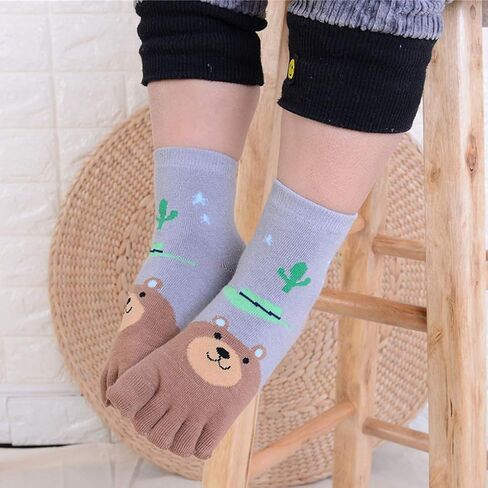 5 Pairs Toddler Baby Girls Boys Cotton Hosiery Toe Socks Cute Kids Cartoon Animal Five Fingers Crew Ankle Socks in Saudi Arabia