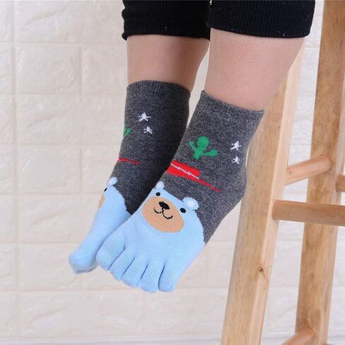 5 Pairs Toddler Baby Girls Boys Cotton Hosiery Toe Socks Cute Kids Cartoon Animal Five Fingers Crew Ankle Socks in Saudi Arabia