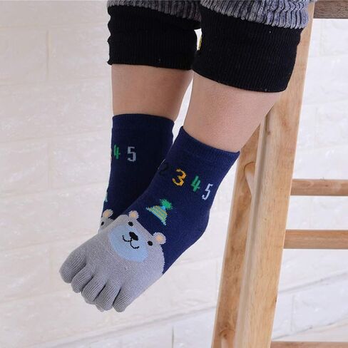 5 Pairs Toddler Baby Girls Boys Cotton Hosiery Toe Socks Cute Kids Cartoon Animal Five Fingers Crew Ankle Socks in Saudi Arabia