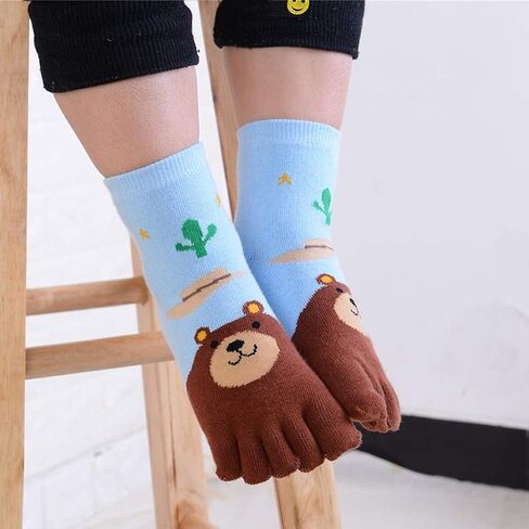 5 Pairs Toddler Baby Girls Boys Cotton Hosiery Toe Socks Cute Kids Cartoon Animal Five Fingers Crew Ankle Socks in Saudi Arabia