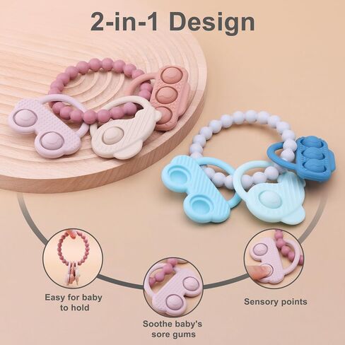 2 Pcs Baby Teething,Silicone Baby Teether with, teethers for Babies 3-12 Months，Baby Teethers Chew Toys for（Ring of Fun） in Saudi Arabia
