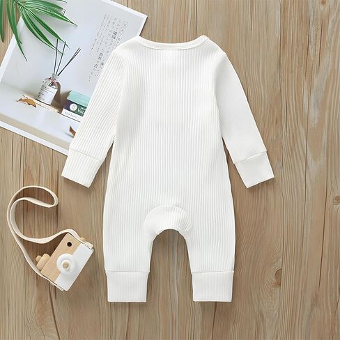 Newborn Baby Boy Girl Romper Infant Long Sleeve Solid Ribbed Button Clothes Bodysuit Jumpsuit in Saudi Arabia
