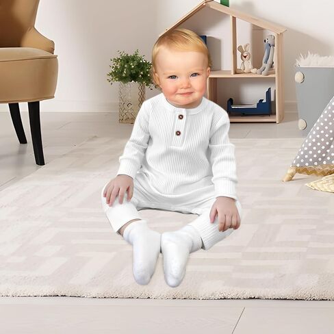 Newborn Baby Boy Girl Romper Infant Long Sleeve Solid Ribbed Button Clothes Bodysuit Jumpsuit in Saudi Arabia