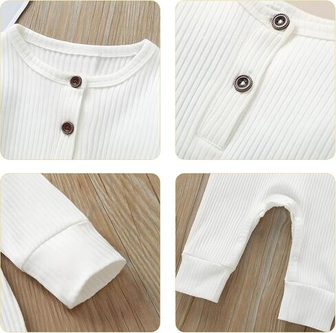 Newborn Baby Boy Girl Romper Infant Long Sleeve Solid Ribbed Button Clothes Bodysuit Jumpsuit in Saudi Arabia