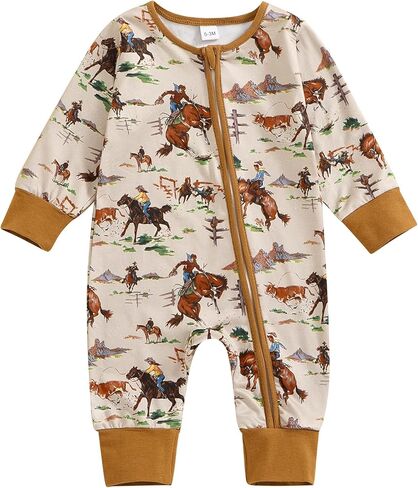 Karwuiio Baby Boy Girl Western Clothes Cow Print Long Sleeve Romper Jumpsuit One Piece Newborn Fall Winter Outfit in Kuwait