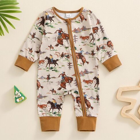Karwuiio Baby Boy Girl Western Clothes Cow Print Long Sleeve Romper Jumpsuit One Piece Newborn Fall Winter Outfit in Kuwait