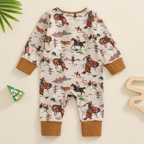 Karwuiio Baby Boy Girl Western Clothes Cow Print Long Sleeve Romper Jumpsuit One Piece Newborn Fall Winter Outfit in Kuwait