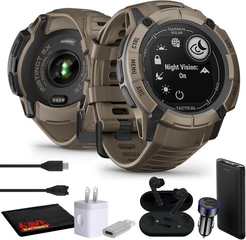 Garmin Instinct 2X Solar - Tactical Edition Coyote Tan, Rugged Outdoor GPS Smartwatch for Men, Solar Charging Capability, Ballistics Calculator Built-in Flashlight Smart Watch Bundle with Accessories in Saudi Arabia