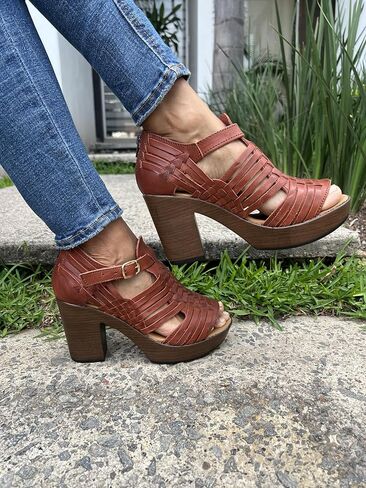 Macarena Collection Women's Flatform Wedge Casual Sandal Huarache Colorful Leather Mexican Style Color MultiColors 351 in Kuwait