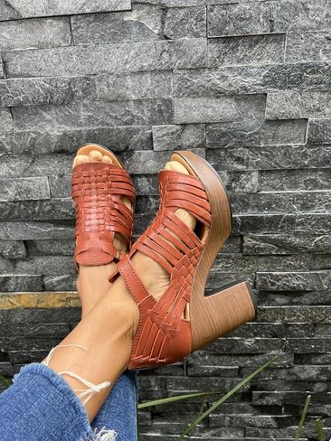 Macarena Collection Women's Flatform Wedge Casual Sandal Huarache Colorful Leather Mexican Style Color MultiColors 351 in Kuwait