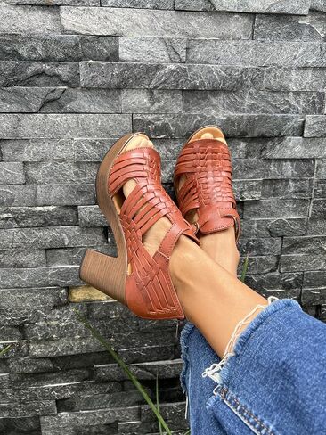 Macarena Collection Women's Flatform Wedge Casual Sandal Huarache Colorful Leather Mexican Style Color MultiColors 351 in Kuwait