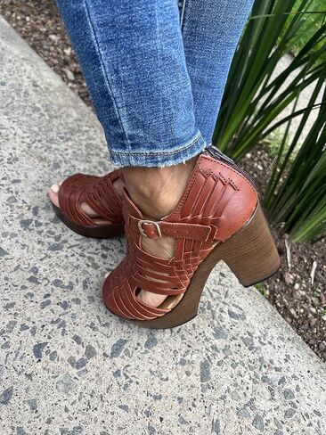 Macarena Collection Women's Flatform Wedge Casual Sandal Huarache Colorful Leather Mexican Style Color MultiColors 351 in Kuwait