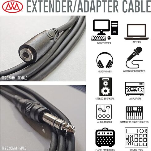 كابل تمديد سماعة الرأس AxcessAbles TRSF18-TRSM14 1/8 بوصة (3.5 مم) TRS أنثى إلى 1/4 بوصة (6.35 مم) TRS ذكر (10 أقدام) 5 عبوات in Kuwait