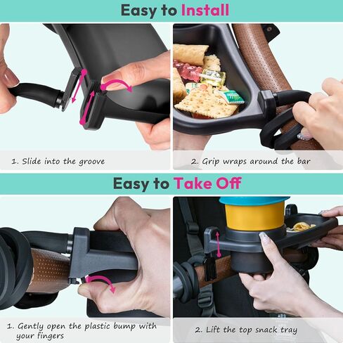 صينية الوجبات الخفيفة لعربة الأطفال العالمية، صينية حامل الأكواب مع قبضة أذرع مرنة من السيليكون، ملحق صينية الوجبات الخفيفة لعربة الأطفال، ملحقات عربة الأطفال، تناول الوجبات الخفيفة أثناء التنقل in Kuwait