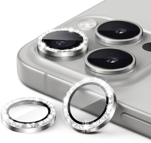 واقي عدسة الكاميرا JETech لهاتف iPhone 15 Pro 6.1 بوصة وiPhone 15 Pro Max 6.7 بوصة، غطاء حلقة معدنية من الزجاج المقوى 9H لامع، شفاف عالي الدقة، مجموعة واحدة (تيتانيوم أبيض) in Saudi Arabia
