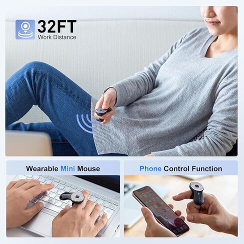 SANWA ماوس حلقة إصبع بلوتوث، 2 في 1 جهاز عرض لاسلكي، ماوس محمول يمكن ارتداؤه، ماوس عن بعد محمول قابل لإعادة الشحن، 1200 نقطة في البوصة، شرائح PPT صغيرة متوافقة مع أجهزة الكمبيوتر الشخصية والكمبيوتر المحمول وأجهزة Mac والكمبيوتر اللوحي in Kuwait