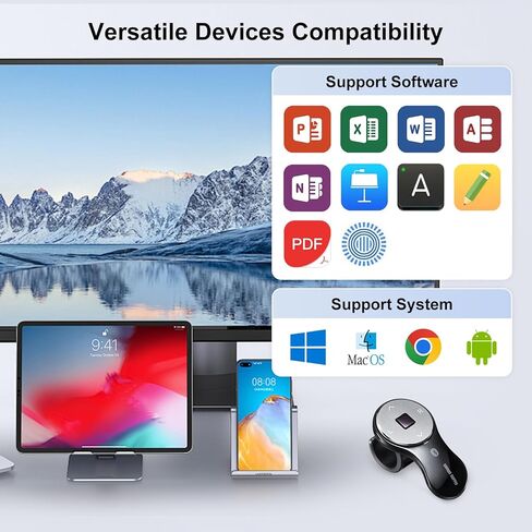 SANWA ماوس حلقة إصبع بلوتوث، 2 في 1 جهاز عرض لاسلكي، ماوس محمول يمكن ارتداؤه، ماوس عن بعد محمول قابل لإعادة الشحن، 1200 نقطة في البوصة، شرائح PPT صغيرة متوافقة مع أجهزة الكمبيوتر الشخصية والكمبيوتر المحمول وأجهزة Mac والكمبيوتر اللوحي in Kuwait