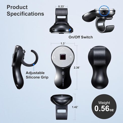 SANWA ماوس حلقة إصبع بلوتوث، 2 في 1 جهاز عرض لاسلكي، ماوس محمول يمكن ارتداؤه، ماوس عن بعد محمول قابل لإعادة الشحن، 1200 نقطة في البوصة، شرائح PPT صغيرة متوافقة مع أجهزة الكمبيوتر الشخصية والكمبيوتر المحمول وأجهزة Mac والكمبيوتر اللوحي in Kuwait