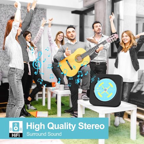 مشغل أقراص مضغوطة بلوتوث محمول، مشغل أقراص مضغوطة لسطح المكتب قابل لإعادة الشحن للمنزل مع مكبرات صوت هاي فاي، جهاز تحكم عن بعد، يدعم راديو CD/FM/USB/AUX/مؤقت (أسود) in Kuwait