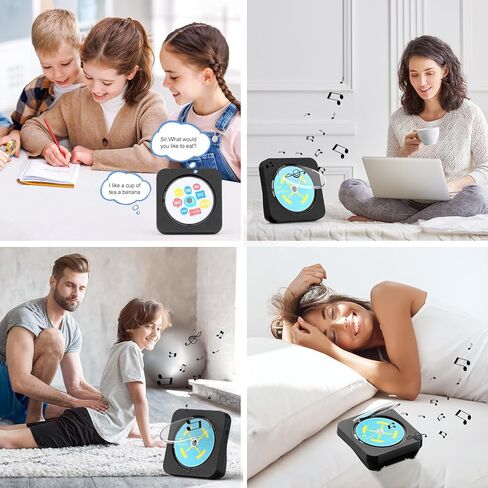 مشغل أقراص مضغوطة بلوتوث محمول، مشغل أقراص مضغوطة لسطح المكتب قابل لإعادة الشحن للمنزل مع مكبرات صوت هاي فاي، جهاز تحكم عن بعد، يدعم راديو CD/FM/USB/AUX/مؤقت (أسود) in Kuwait