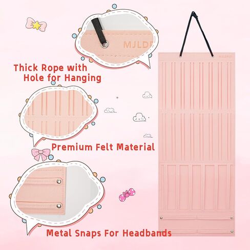 Hair Bow Holder Organizer for Girls, Baby Hair Accessory Storage Display for Hair Clips, Claw Clips, Headbands (Pink) in Saudi Arabia