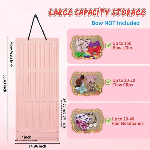 Hair Bow Holder Organizer for Girls, Baby Hair Accessory Storage Display for Hair Clips, Claw Clips, Headbands (Pink) in Saudi Arabia