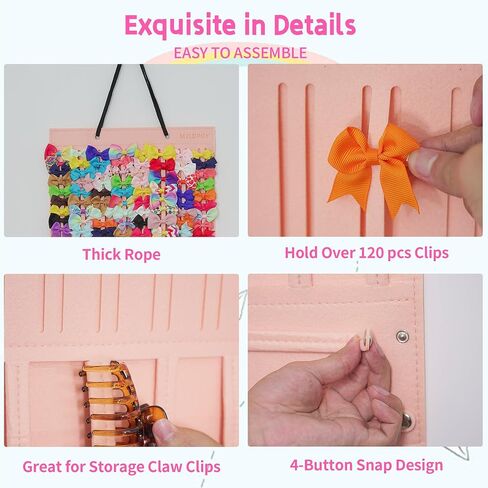 Hair Bow Holder Organizer for Girls, Baby Hair Accessory Storage Display for Hair Clips, Claw Clips, Headbands (Pink) in Saudi Arabia