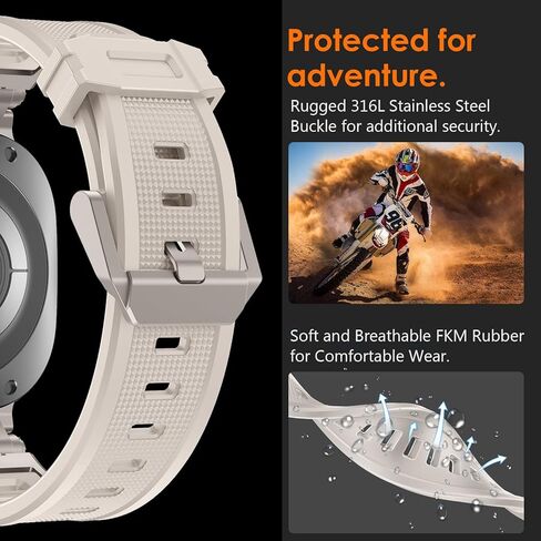 WINGLE لساعة Samsung Galaxy Watch Ultra Bands 47 مم للرجال سوار رياضي متين مصمم بدرع مطاط السيليكون مع موصل معدني من الفولاذ المقاوم للصدأ ساعة Galaxy Watch 7 Ultra Bands العسكرية القوية in Kuwait