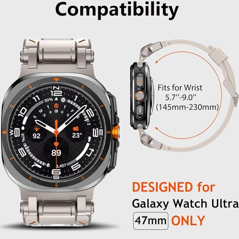 WINGLE لساعة Samsung Galaxy Watch Ultra Bands 47 مم للرجال سوار رياضي متين مصمم بدرع مطاط السيليكون مع موصل معدني من الفولاذ المقاوم للصدأ ساعة Galaxy Watch 7 Ultra Bands العسكرية القوية in Kuwait
