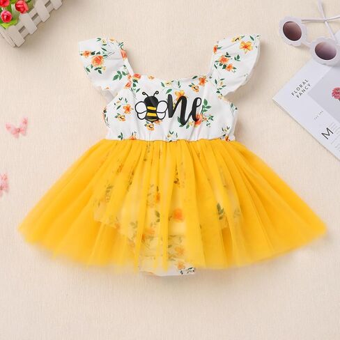 FYMNSI Newborn Baby 1st Birthday Girl Outfits Flutter Sleeve Smocked Floral Tulle Romper Tutu Dress Headband Summer Clothes in Kuwait