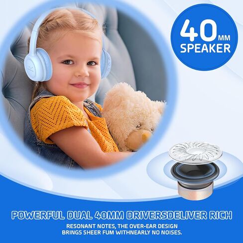 Kids Bluetooth Headphones,Wireless Kids Headphones with 85dBVolume Limiter, 30H Playtime, Adjustable Headband,Over-Ear Headphones for Kid School Online Class Travel in Saudi Arabia