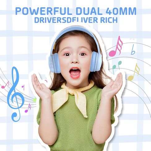 vinamass Kids Bluetooth Headphones,Kids Wireless Headphone with 85dBVolume Limiter, 30H Playtime, Adjustable Headband,Over-Ear Headphones for Kid School Online Class Travel in Kuwait