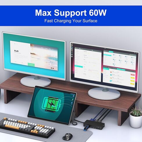 قاعدة شحن Microsoft Surface مع شاشات ثلاثية مزدوجة HDMI+VGA، قاعدة تركيب سطحية 12 في 1 لأجهزة Surface Pro 11/10/9/8/X/7/6/5/4/3، وSurface Laptop 5/4/3/2/ 1، سيرفس لاب توب جو 3/2/1، سيرفس بوك 3/2/1 in Kuwait