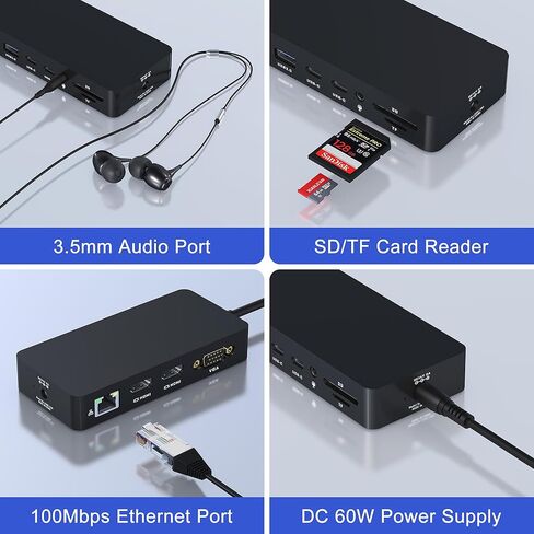 قاعدة شحن Microsoft Surface مع شاشات ثلاثية مزدوجة HDMI+VGA، قاعدة تركيب سطحية 12 في 1 لأجهزة Surface Pro 11/10/9/8/X/7/6/5/4/3، وSurface Laptop 5/4/3/2/ 1، سيرفس لاب توب جو 3/2/1، سيرفس بوك 3/2/1 in Kuwait