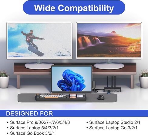 قاعدة شحن Microsoft Surface مع شاشات ثلاثية مزدوجة HDMI+VGA، قاعدة تركيب سطحية 12 في 1 لأجهزة Surface Pro 11/10/9/8/X/7/6/5/4/3، وSurface Laptop 5/4/3/2/ 1، سيرفس لاب توب جو 3/2/1، سيرفس بوك 3/2/1 in Kuwait