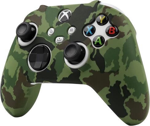 جلد وحدة التحكم باللون الأخضر العسكري المموه من RALAN لسلسلة Xbox، غطاء حماية لوحدات التحكم من السيليكون المضاد للانزلاق متوافق مع Xbox Series S/X. (4 قبعات للقطط و8 قبضة إبهام سوداء للمحترفين) in Kuwait