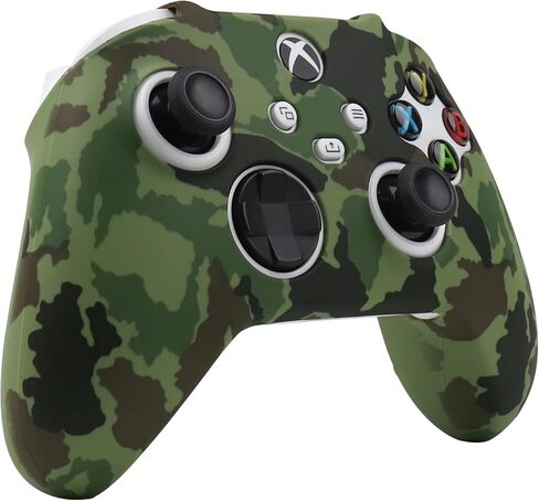 جلد وحدة التحكم باللون الأخضر العسكري المموه من RALAN لسلسلة Xbox، غطاء حماية لوحدات التحكم من السيليكون المضاد للانزلاق متوافق مع Xbox Series S/X. (4 قبعات للقطط و8 قبضة إبهام سوداء للمحترفين) in Kuwait