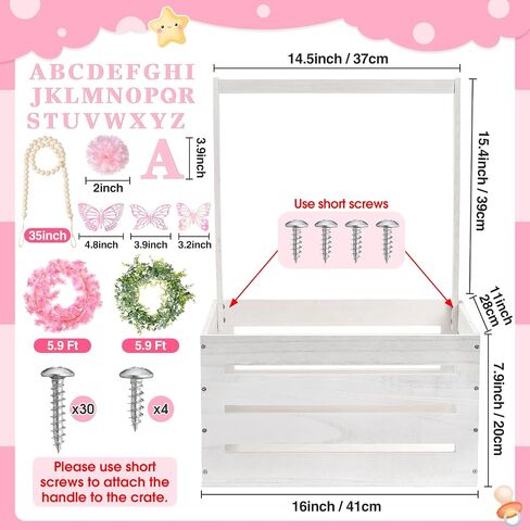 Juexica Wooden Baby Shower Crate Closet, Baby Basket with Handle Butterfly Eucalyptus Garland Wooden Bead Baby Hangers Large Letter, Butterfly Theme Wooden Crate for Pregnancy New Parent in Saudi Arabia