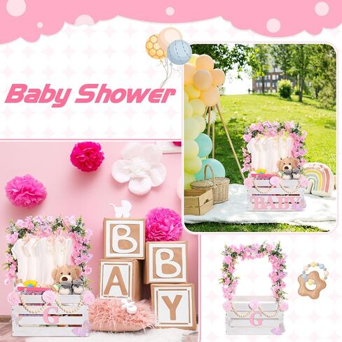 Juexica Wooden Baby Shower Crate Closet, Baby Basket with Handle Butterfly Eucalyptus Garland Wooden Bead Baby Hangers Large Letter, Butterfly Theme Wooden Crate for Pregnancy New Parent in Saudi Arabia