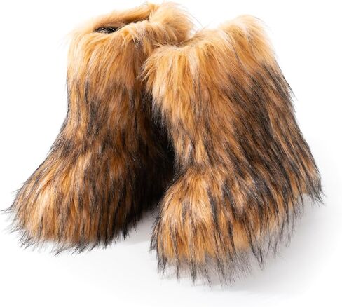 ZVC Women's Faux Fur Boots Furry Snow Boots Comfortable Fluffy Winter Boots Warm Fuzzy Mid-Calf Boots Outdoor Indoor Flat Shoes in Kuwait