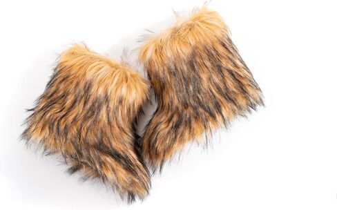 ZVC Women's Faux Fur Boots Furry Snow Boots Comfortable Fluffy Winter Boots Warm Fuzzy Mid-Calf Boots Outdoor Indoor Flat Shoes in Kuwait