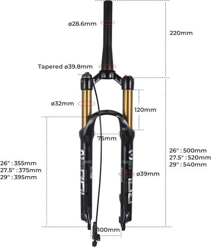 BOLANY 26/27.5/29 بوصة شوكة تعليق من سبائك المغنيسيوم للدراجة MTB، توجيه مدبب وشوكة أمامية مستقيمة (قفل يدوي - قفل عن بعد) in Kuwait
