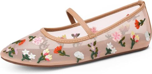 Mesh Flats for Women Mesh Ballet Flat Shoes for Dressy Office Ballerinas Mary Jane Flats with Embroidered in Saudi Arabia