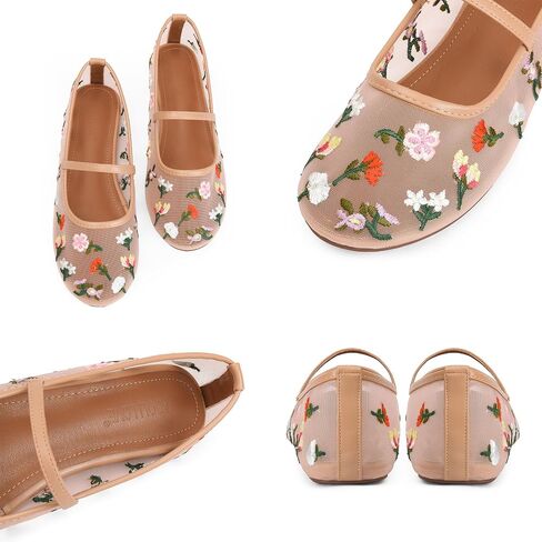 Mesh Flats for Women Mesh Ballet Flat Shoes for Dressy Office Ballerinas Mary Jane Flats with Embroidered in Saudi Arabia