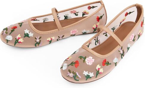 Mesh Flats for Women Mesh Ballet Flat Shoes for Dressy Office Ballerinas Mary Jane Flats with Embroidered in Saudi Arabia